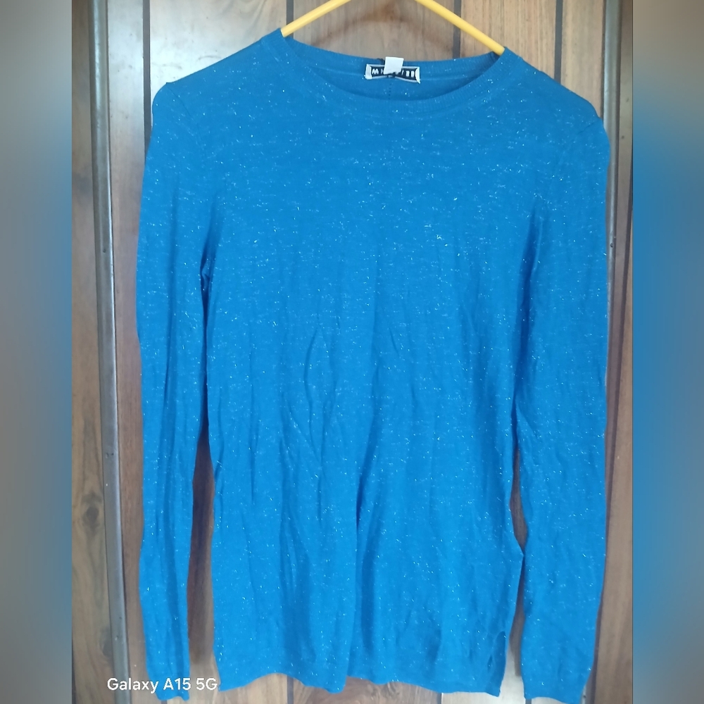Whistles Electric Blue Crewneck Top with Metallic Thread